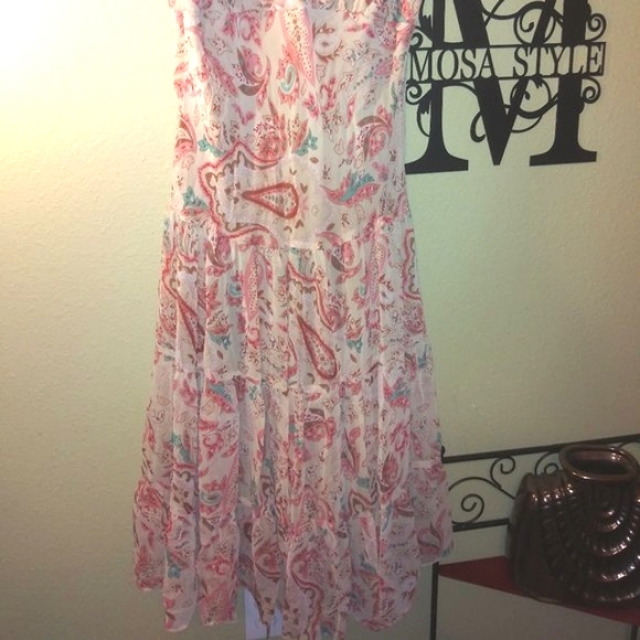 Dress Barn- Paisley Sleeveless Cream Dress w/Peach and Teal pattern- sz 10 - Picture 3 of 4